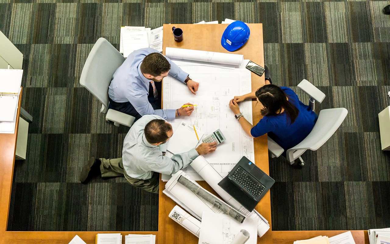 Marketing team collaborating around a table